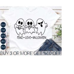 Peace Love Halloween SVG, Ghost SVG, Spooky SVG, Funny Halloween Shirt Svg, Scary, Png, Svg Files for Cricut, Sublimatio