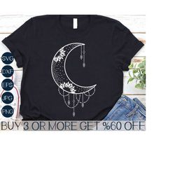 Boho Crescent Moon SVG, Dreamcatcher SVG, Sunflower Moon SVG, Celestial, Floral, Png, Svg Files For Cricut, Sublimation