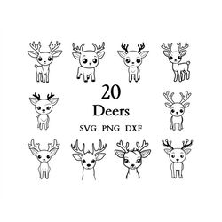 Deer Svg Bundle , Deer Svg , Cut Files for Cricut And Laser Engraving , 20 Svg, Png, and Dxf Files Combined in One Bundl