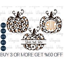 Leopard Pumpkin SVG Bundle, Fall SVG, Pumpkin Monogram SVG, Split Pumpkin Svg, Cheetah Png, Files for Cricut, Sublimatio