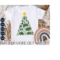 Christmas Dinosaur SVG, Kids Christmas Shirt SVG, Christmas Tree SVG, Baby Boys Dino Png, Svg File For Cricut, Sublimati