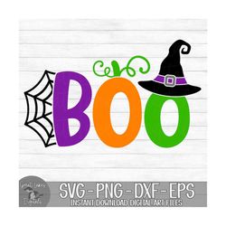 Boo! - Instant Digital Download - svg, png, dxf, and eps files included! Halloween, Spider Web, Pumpkin, Witch Hat