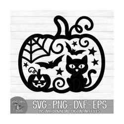 Halloween Pumpkin - Instant Digital Download - svg, png, dxf, and eps files included! Spider Web, Bats, Black Cat