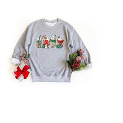 Christmas Hot Chocolate Shirt, Christmas Coffee Shirt,Peppermint Iced Latte Snowmen Sweets Snow Warm Cozy Winter Shirt,C