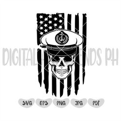 US Sailor Skull Svg | Captain Svg| US Boat Captain Svg | Sea Captain Skeleton Svg | boat crew png | Cricut designs towbo