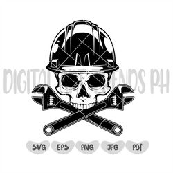 Skull with Crossed Adjustable Wrenches Svg, Carpenter Repair Skull Svg, Carpenter Svg, Skull Svg, Repair Svg, Wrench, Re