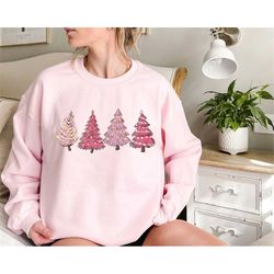 Pink tree christmas sweatshirt,christmas crewneck, christmas tree sweatshirt,holiday sweaters,winter sweatshirt,xmas shi