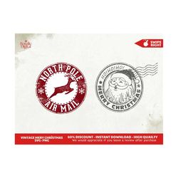 Vintage Mery Christmas Svg, North Pole Air Mail Svg, Santa Claus Svg, Reinderr with Snowflaxes Svg,Digital Download