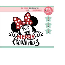 Minnie Mouse SVG Merry Christmas, 1 svg File, 1 PNG File transparent background, 1 EPS File, Red bow, Instant Digital Do