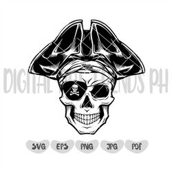 Pirate Skull Svg | Pirate SVG | Skull Svg | Pirate Clipart | Pirate Cut Files For Silhouette | Pirate Vector | Png Pdf J