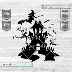 Halloween Scene svg | Haunted House svg | Halloween Clipart | Halloween Cutfile | Horror svg | Witch svg | Witch Clipart