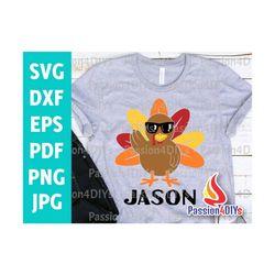 Cool Turkey Svg, Thanksgiving Svg, Cool Turkey Svg, Boys Monogram Svg Eps Dxf, Turkey shirt Design, Coolest Turkey Clipa