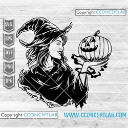 Witch with Pumpkin svg | Witchcraft Clipart | Halloween Shirt png | Creepy Mom Cutfile | Spooky Vibes Stencil | Black Ma