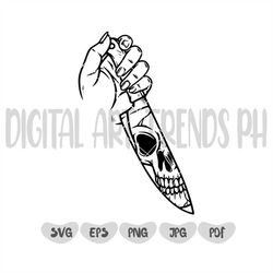 knife in hand with skull face, knife in hand svg, hand svg, knife svg, kitchen knife svg, knife files for cricut, knife