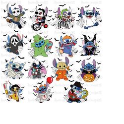Bundle Stitch Halloween SVG For Cricut, Stitch Horror Cosplay SVG, Horror Characters Svg, Stitch Pumpkin Clipart.