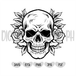 Skull svg file, Flower Skull svg, Skull cut file, Floral Skull clip art, Sugar Skull Svg file, skull vector, gothic, ske