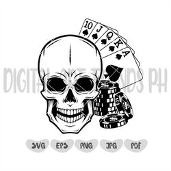 Skull Gambler Svg | Royal Flush Svg | Poker Svg | Playing Card Svg | Card Clipart | Gambling Decals T-shirt | Instant Do
