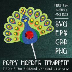 Peacock Lollipop Holder | Paper Craft Template SVG