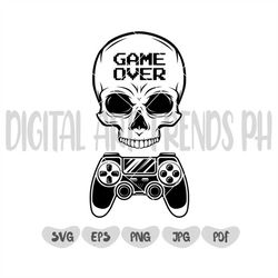 Game Over SVG PNG, svg cut files for Cricut, Self love, gaming svg, tshirt svg, skull svg, front pocket svg, silhouette,