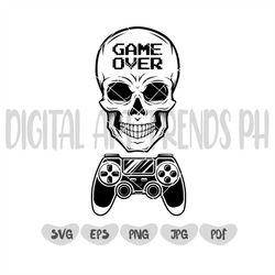 Game Over SVG PNG, svg cut files for Cricut, Self love, gaming svg, tshirt svg, skull svg, front pocket svg, silhouette,