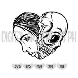 Skull Lovers SVG | Dead Skeleton Love SVG | Gothic Heart Decal Shirt Graphics | Cutting File Printable Clipart Vector Di