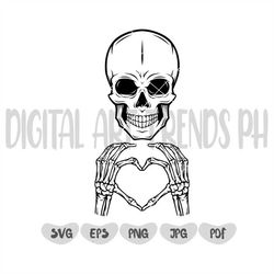 skull heart svg | skeleton hand heart sign svg | bones tattoo decal t-shirt sticker art | cricut silhouette cut file cli