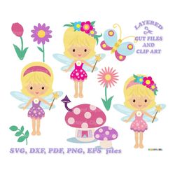 INSTANT Download. Cute little garden fairy girl cut file and clip art svg. Commercial license is included! F_24.