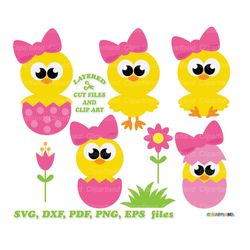 INSTANT Download. Cute Easter chick girl cut files and clip art. Commercial license is included! C_29.