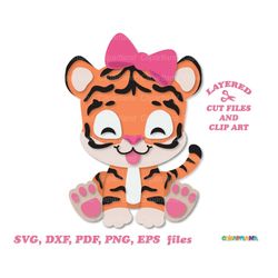 INSTANT Download. Cute tiger cub girl  svg, dxf cut files and clip art. Tc_3. Personal and commercial use.