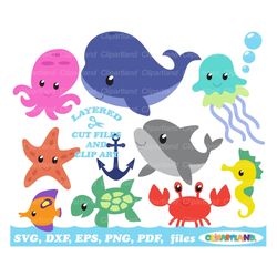 INSTANT Download. Cute sea animals svg cut file and clip art. Commercial license is included up to 500 uses! Sea_6.