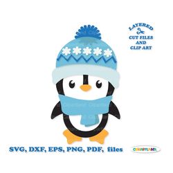 INSTANT Download. Cute Christmas penguin svg cut files and clip art. Personal and commercial use. P_15.