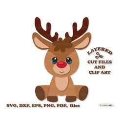 INSTANT Download. Cute Christmas reindeer svg cut files and clip art. Personal and commercial use. R_28.
