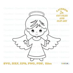 INSTANT Download. Cute  angel outline svg cut files and clip art. Digital stamp. Coloring page. Personal and commercial
