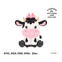 INSTANT Download. Cute sitting cow cut files and clip art. Personal and commercial use. C_11.