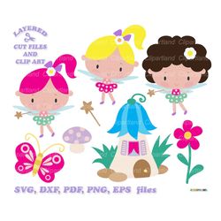 INSTANT Download. Cute little garden fairy girl cut file and clip art svg. Commercial license is included! F_21.