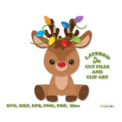INSTANT Download. Cute Christmas reindeer svg cut files and clip art. Personal and commercial use. R_26.