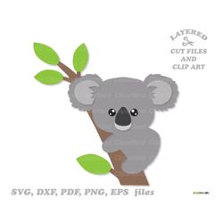 INSTANT Download. Cute koala climbing the tree svg cut file and clip art. Personal and commercial use. K_1.