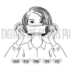 Woman wearing face mask svg, woman in face mask illustration, woman svg, Woman wearing face mask during covid svg, Woman