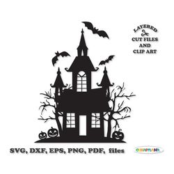 INSTANT Download. Halloween haunted house silhouette. Svg cut file and clip art. Chh_1. Personal and commercial use.