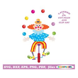 INSTANT Download. Commercial license is included up to 1000 uses! Cute clown cut file and clip art. C_3.