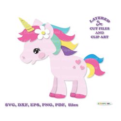 INSTANT Download. Little girly unicorn svg cut file and clip art. U_5. Personal and commercial use.