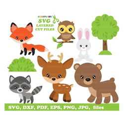 INSTANT Download. Personal and commercial use is included! Cute forest animals svg, dxf cut files and clip art. F_41.