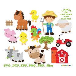 INSTANT Download. Commercial license is included ! Cute farm animals cut files and clip art. F_22.
