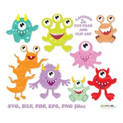INSTANT Download.  Monster  layered svg cut files. M_32. Personal and commercial use.