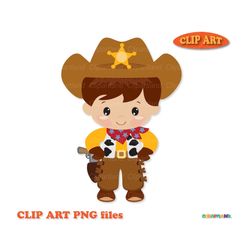 INSTANT Download. Cute little cowboy clip art.  Personal and commercial use. C_9.