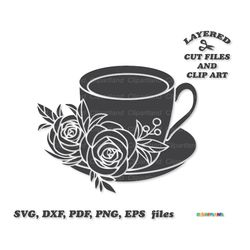 INSTANT Download.  Floral cup svg cut file and clip art. Commercial license is included! Fc_2.