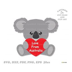 INSTANT Download. Cute sitting Valentine koala bear svg cut file and clip art. Personal and commercial use. K_5.