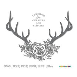 INSTANT Download. Commercial license is included ! Floral antlers svg cut file and clip art. Fa_1.