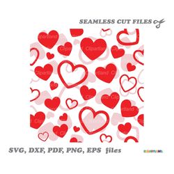 INSTANT Download. Valentine red hearts seamless pattern cut files SVG and DXF. Personal and Commercial use is included!
