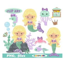 INSTANT Download. Cute mermaids clip art. Personal and Commercial use included! M_123.